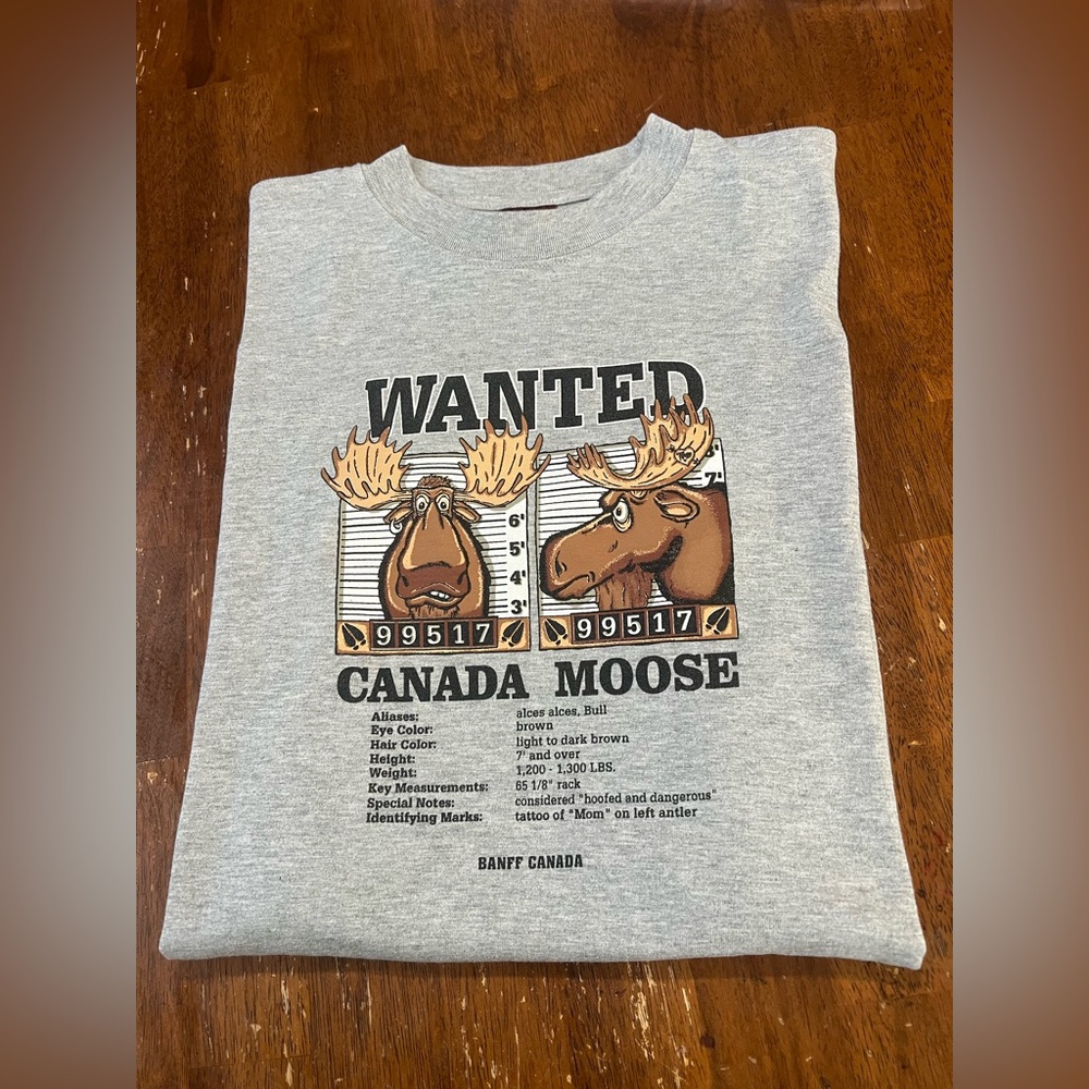 Canada Moose Wanted Tee Shirt Heart Flagged